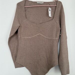 Aritzia Taupe Long Sleeve Bodysuit